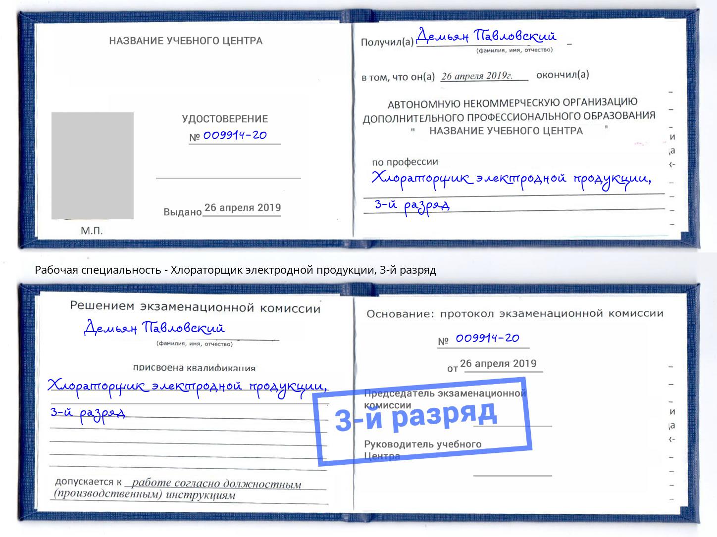 корочка 3-й разряд Хлораторщик электродной продукции Самара