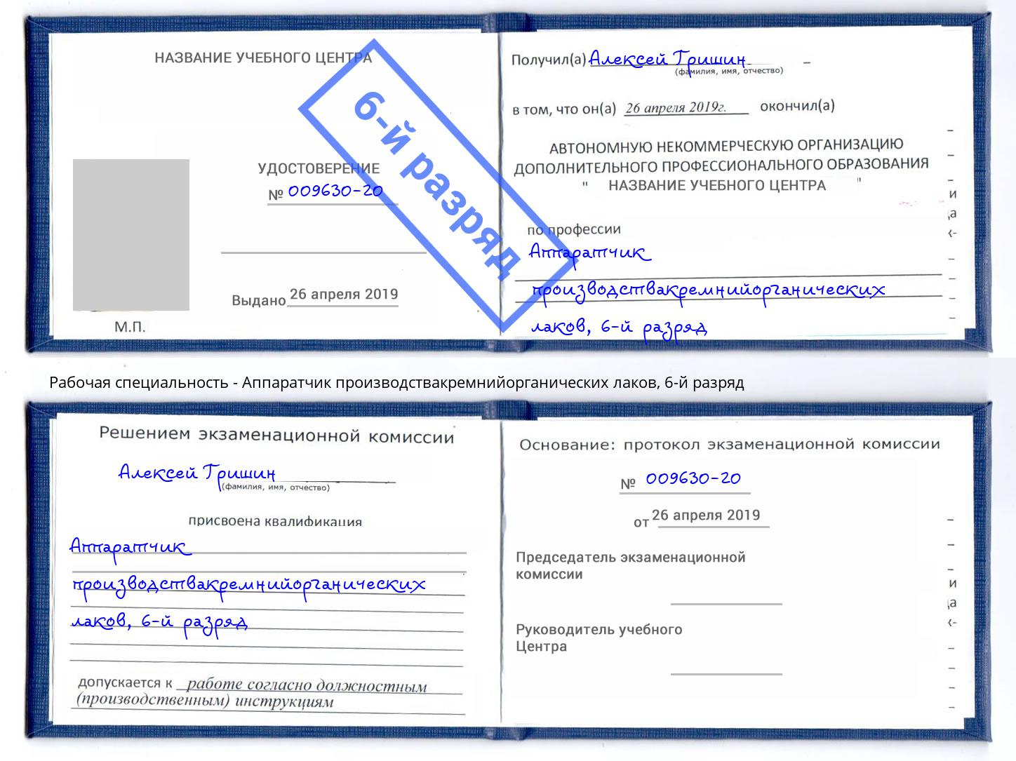 корочка 6-й разряд Аппаратчик производствакремнийорганических лаков Самара