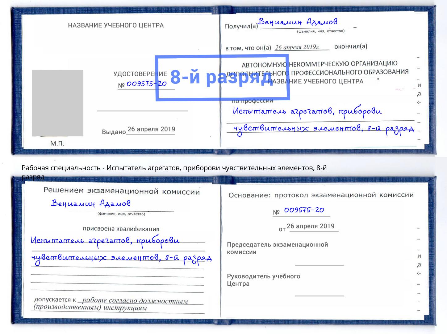 корочка 8-й разряд Испытатель агрегатов, приборови чувствительных элементов Самара